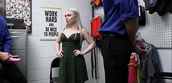 Blonde teen shoplifter Haley Spades learning the rules on two big dicks
